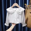 Girls Style Lapel Blouse With Flared Sleeves Shirt Long-Sleeved Spring Autumn Fruit Print Lapel Lace Top Cotton White Shirts ► Photo 3/6