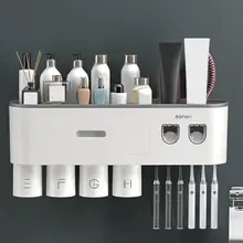 

Magnetic Adsorption Inverted Toothbrush Holder Double Automatic Toothpaste Squeezer Dispenser Storage Rack Bathroom Accessories
