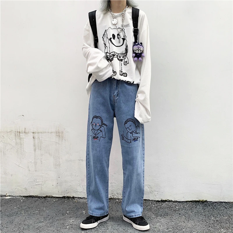 cartoon printed jeans for womens