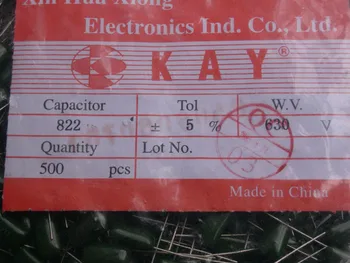 

Free Delivery. 1 pack 500 only 630 v 822 polyester capacitor (CL11) 0.0082 uF