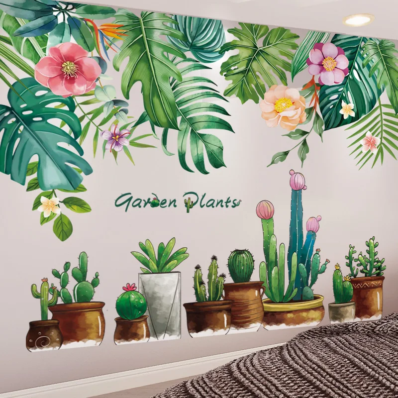 

[SHIJUEHEZI] Tree Leaves Wall Stickers DIY Potted Plant Wall Decals for House Living Room Bedroom Nursery Decoration