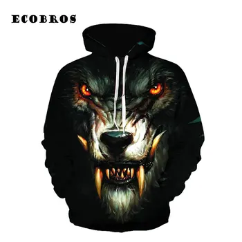 

2020 Autumn Men/Woman Sweatshirt hoodie with hat Casual wolf monster printed pullovers 3D hoodies plus size lovers tracksuit