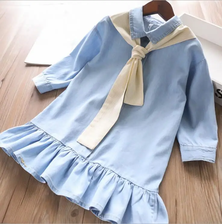 Owligbaby/Новинка года; джинсовое платье с бантом для девочек; модные весенние платья для девочек; От 2 до 7 лет