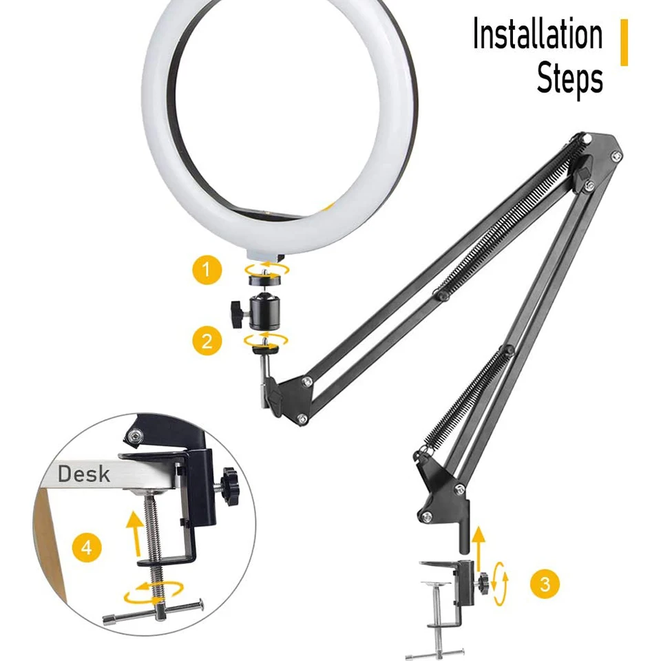 Anel de Luz Tripé para Celular Iluminação para Fotografia de Maquiagem Led com Braço Longo Suporte Lâmpada Redonda Circular - Image 3
