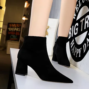 

Yalnn Fashion Simple Thick Heels High Heel Pointed Toe Square Heels Sexy Ankle Boots Basic Woman Ladies Winter Boots Women