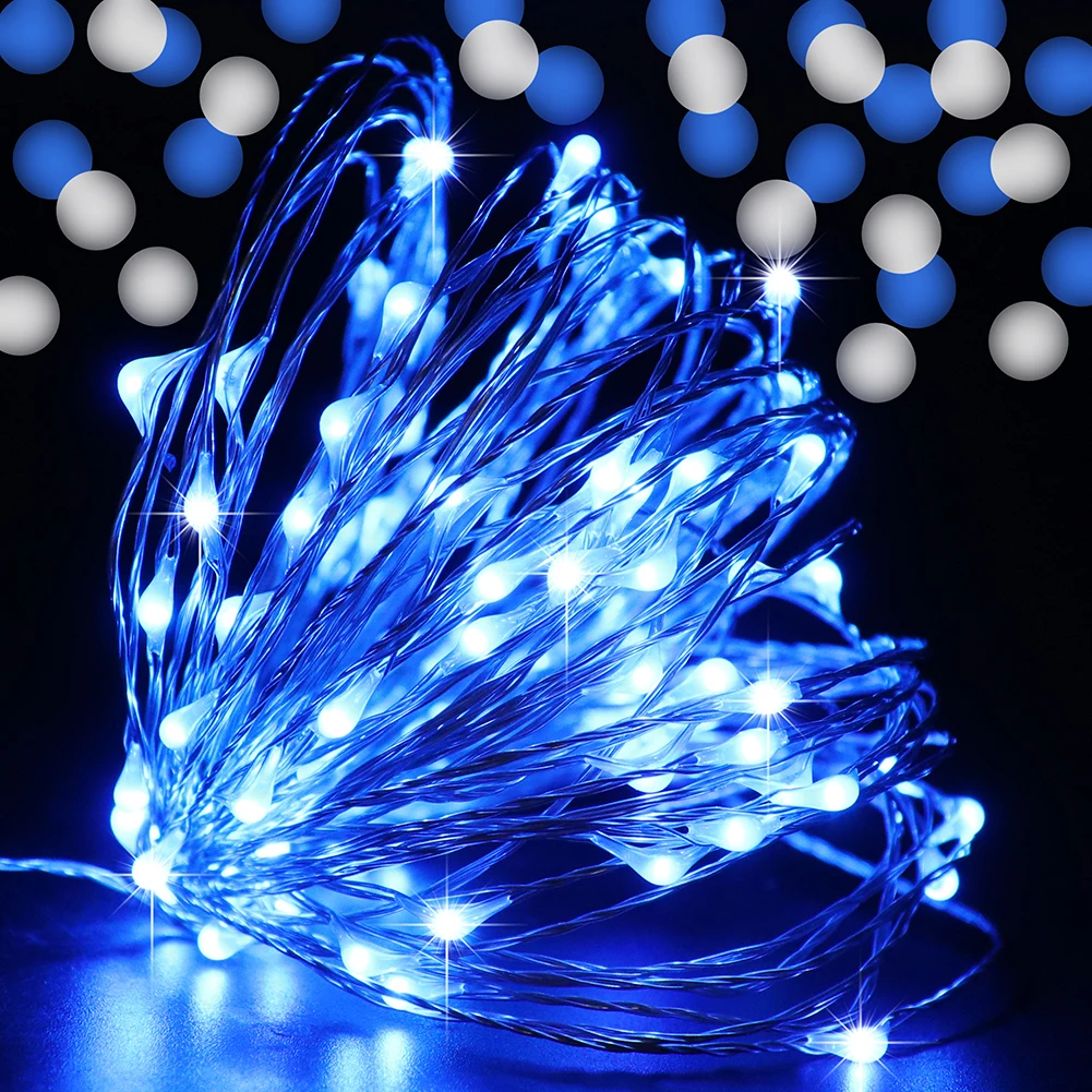Гирлянда света сказочные огни с источником питания для вечерние Рождественские Свадебные 10 м 100 светодиодов белый теплый белый синий