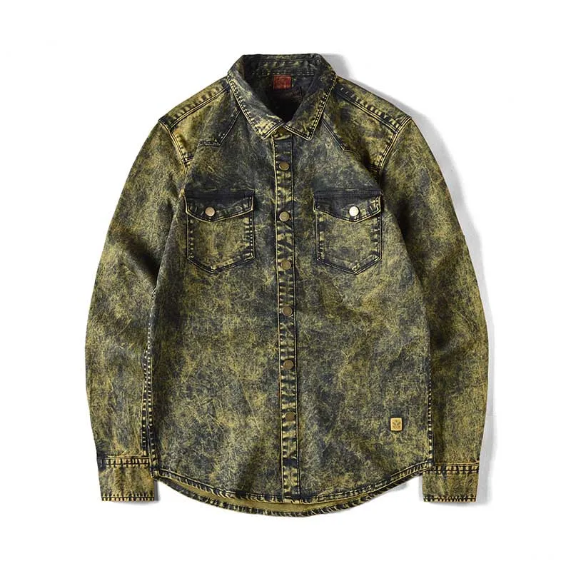 KIOVNP Men Tie Dye Cotton Shirts Turn Down Collar Casual Jeans Shirts For Male Fashion Designer  (8)