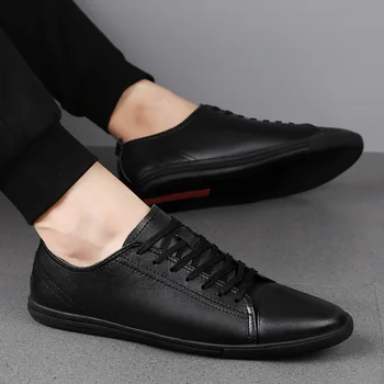 

Fashion Casual Leather Shoes Men genuine Leather Shoes lace up breathable Men Sneakers black White Male oxfords Leather Shoes