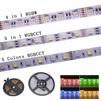 

5050 12V/24V 4 in 1 5 in 1 5colors chips RGBCCT RGB+WW+CW 60LEDs/M RGBW RGBWW LED strip light 12mm PCB 5M/lot