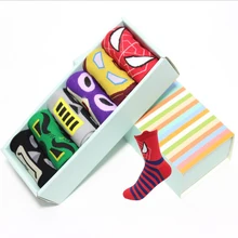 Новые женские носки с героями мультфильмов, Подарочная коробка, 6 пар/упак., забавная уличная одежда, супергерои, хлопковые носки, женские и дамские сумасшедшие полосатые носки