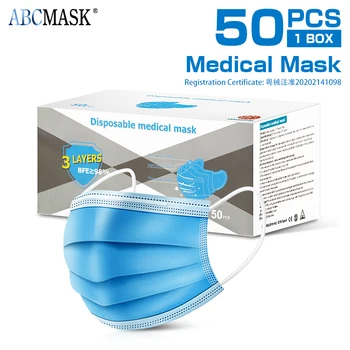 

New 50pcs Medical Surgical Mask 3 Layer Elastic Mouth Mask Anti-bacteria Disposable Mask Soft Breathable Nonwoven masks