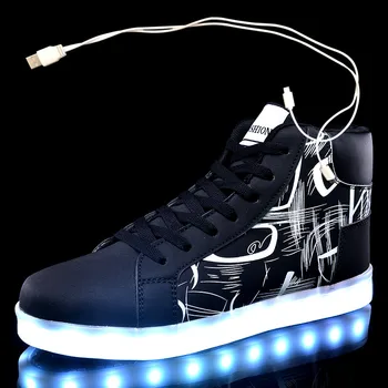 

Size 35-44 Kids Led Usb Charging Glowing Sneakers Children Hook Loop Fashion Luminous Shoes for Girls Boys Sneakers with Light