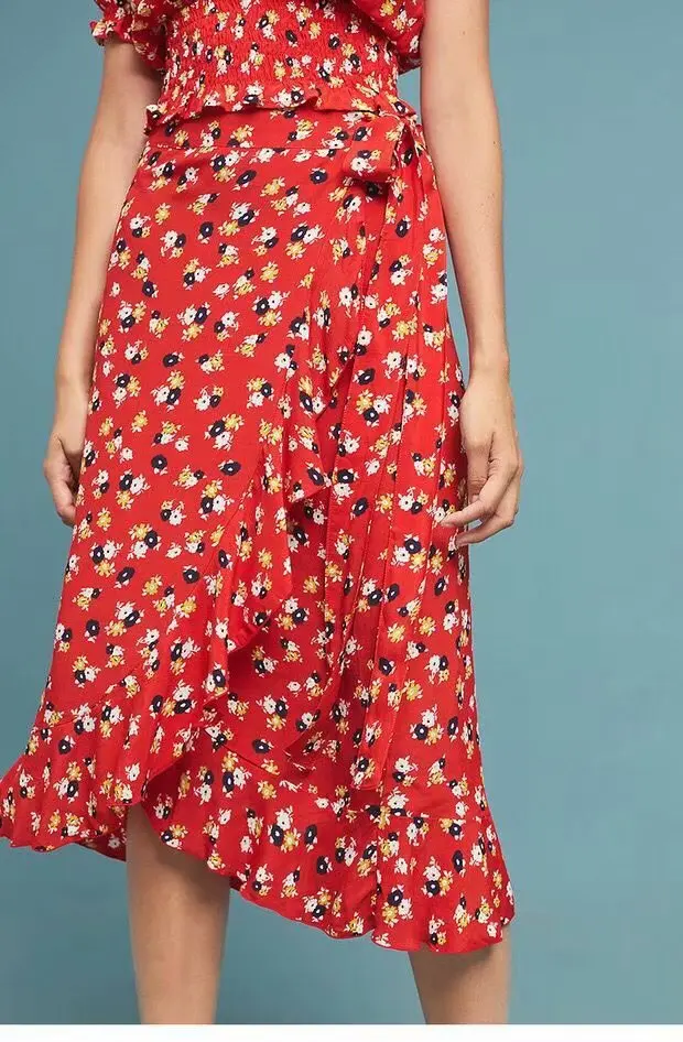 

Western Style 2019 Summer New Style WOMEN'S Dress Versitile Fashion Slimming High-waisted Retro Flower Printed Pleated Skirt