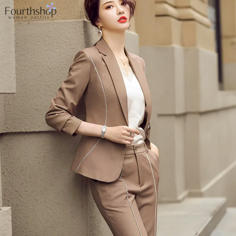Trajes de trabajo de negocios profesionales para mujer, uniforme de oficina,  conjunto de 2 piezas, pantalones, Blazer, ropa, novedad de otoño e invierno  de 2021|Trajes de pantalón| - AliExpress
