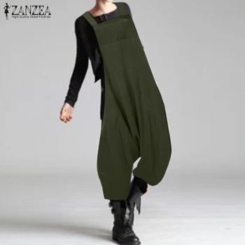 

Plus Size Women's Summer Jumpsuits 2020 ZANZEA Stylish Dungarees Overalls Casual Drop Crotch Pantalon Female Solid Rompers 5XL