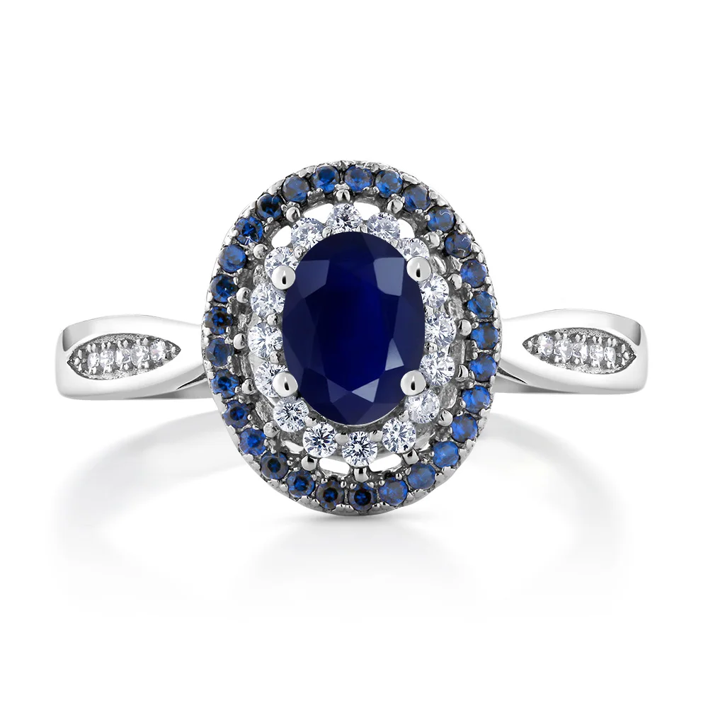 GemStoneKing 1.62Ct натуральный синий сапфир обручальные кольца с драгоценными камнями 925 пробы серебряные ювелирные украшения для женщин