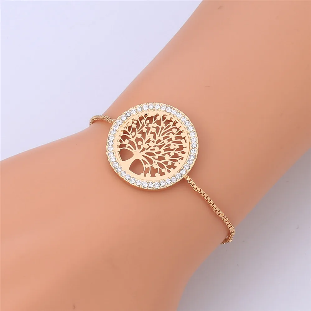 2018 новые браслеты pulseira mujer moda прозрачные Кристальные золотые для женщин Дерево