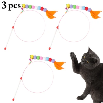 

Legendog 3pcs Teaser Feather Toys Kitten Funny Colorful Rod Cat Wand Toys Pet Cat Toys Interactive Stick Pet Cat Toys Supplies