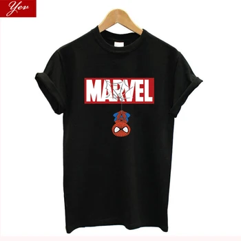 

new Fashion Harajuku Iron Spiderman T-Shirt women MARVEL 100% Cotton Avengers tshirt women Hipster For Famale Top women clothes