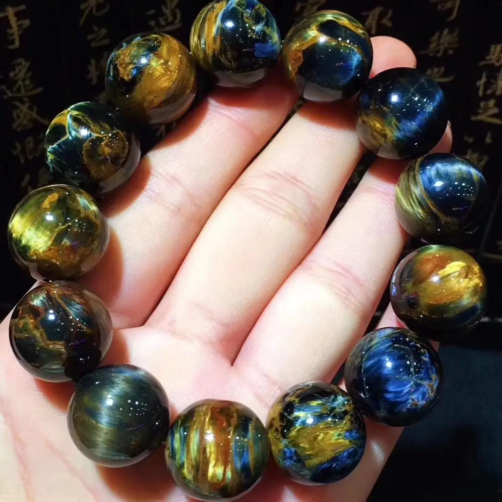 

17mm Certificate Natural Namibia Pietersite Yellow Gemstone Round Beads Stretch Bracelet Cat Eye Effect Jewelry AAAAAA