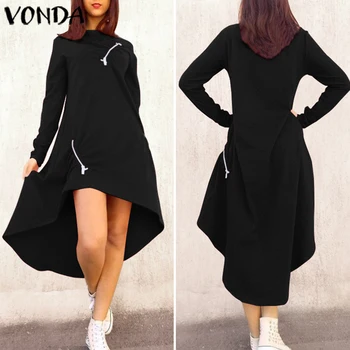 

VONDA Women Party Dress Bohemian Asymmetrical Sexy Dress 2020 Autumn Vestidos Casual Loose Long Sleeve Sweatshirt Robe Femme 5XL