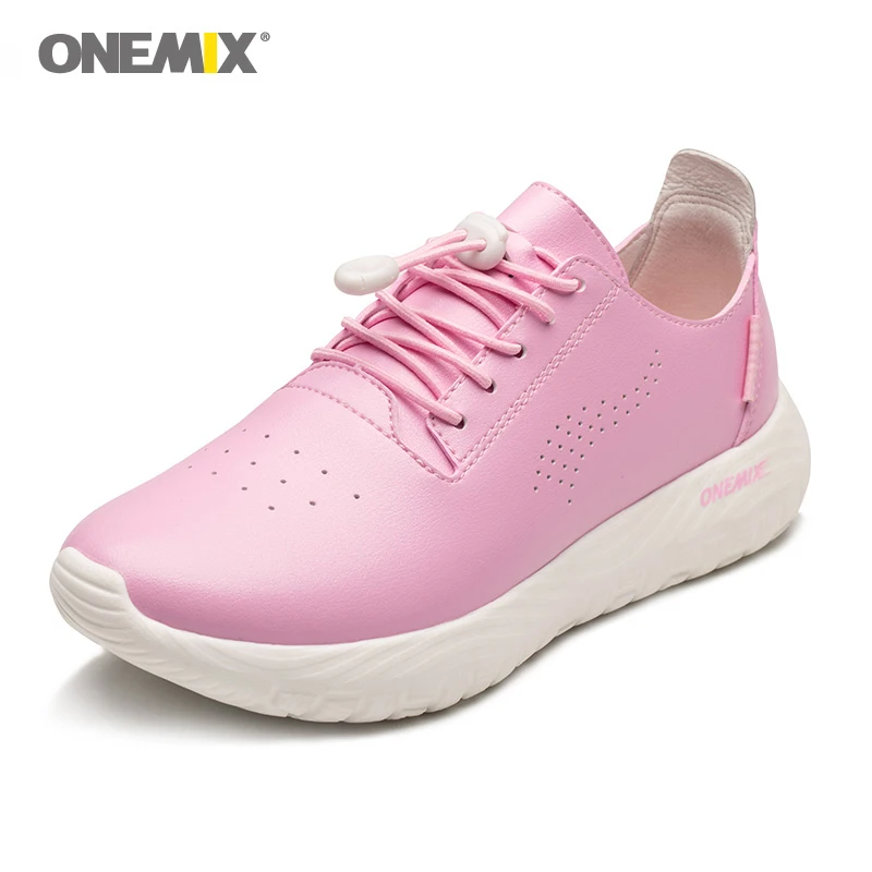 ONEMIX Women Stylish Shoes Sneakers Leather Luxury Brand Soft Micro Fabric Light Sport Shoes Outdoor Sport Walking Trainer Shoes