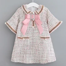 Платье для девочек; сезон весна-осень; бренд; элегантные костюмы с жемчугом; одежда для детей; милое платье для девочек; платья принцессы с бантом