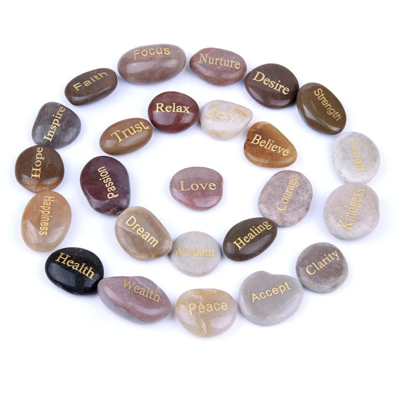 25 выгравированных вдохновляющих камней со словами ободрения, выгравированных золотом камней для медитации