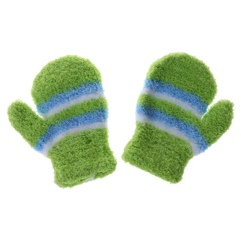 1 пара детских перчаток, теплые зимние перчатки с длинными пальцами для малышей, теплые Разноцветные полосатые толстые мягкие флисовые перчатки кораллового цвета для мальчиков и девочек