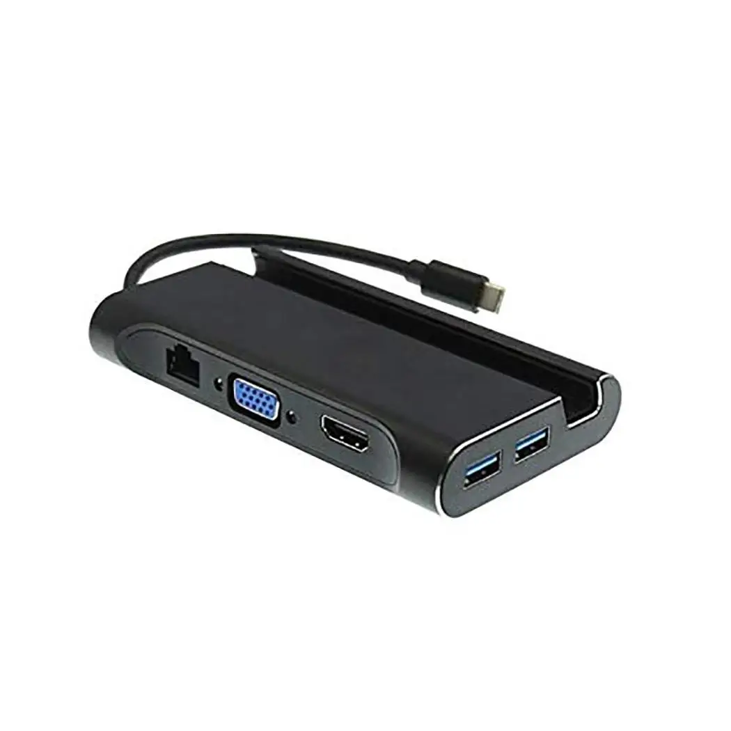 

Type-C to HDMI/VGA RJ45 HUB Adapter 3 USB3.0 Port Hub Type C Multi-function Docking Station for Macbook with Phone Holder Stand