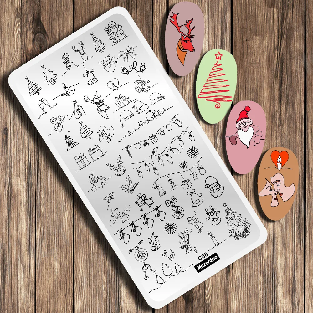 Merry Christmas Nail Stamping Plate Snowflake Snowman Bear Stamp Template Deer Design Nail Art Image Plate Printing Stencil Tool 3