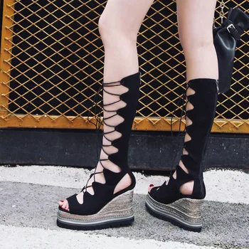 

YECHNE Summer Wedges Sandals Women Open Toe Heels Gladiator Sandals Peep Toe Platform Sandals High Heeled Sexy Lace Up 32 33