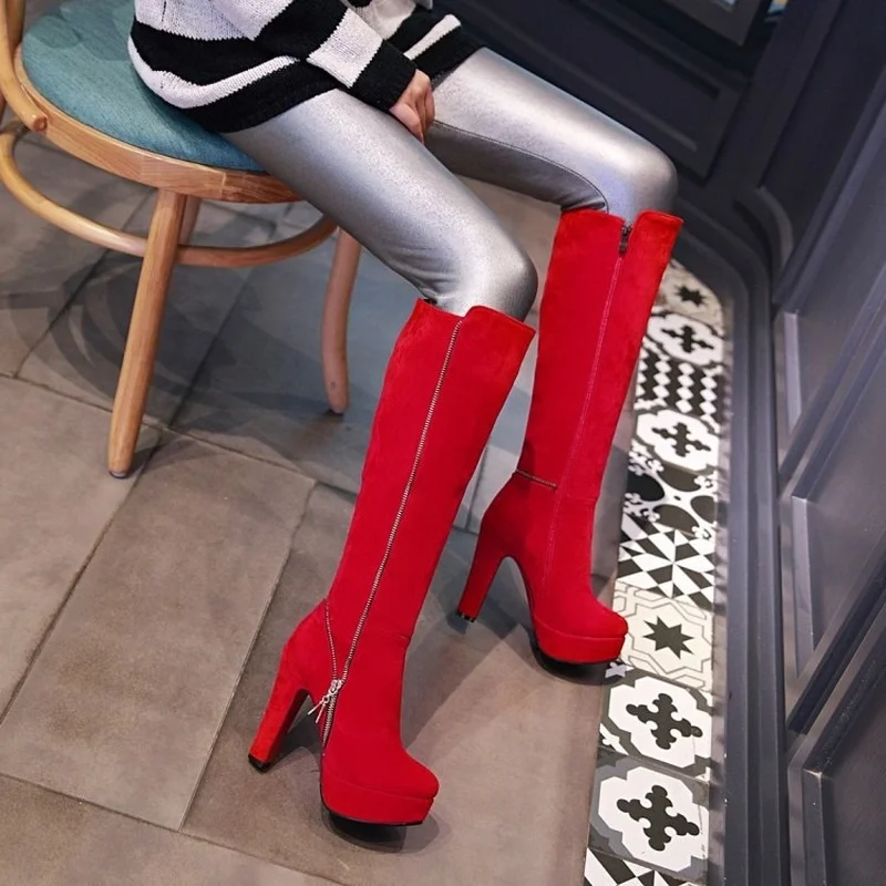 XJRHXJR Size 32-47 Woman Autumn Winter Motocycle Boots Women Fashion Thick High Heels Long Ladies Knee Platform | Обувь