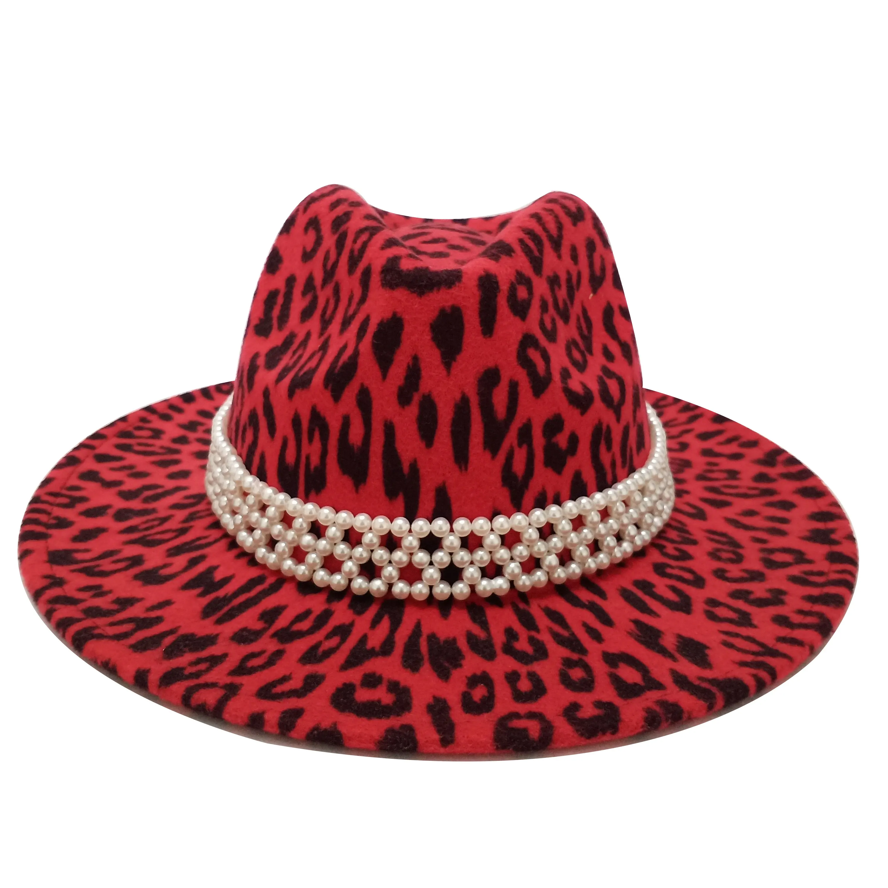 Fedoras Hats For Women Pearl Belt Unisex Water Drop Hat Red Bottom Leapord Pattern Fedoras Jazz Cap Hat Church шапка sombrero mens summer fedora hats