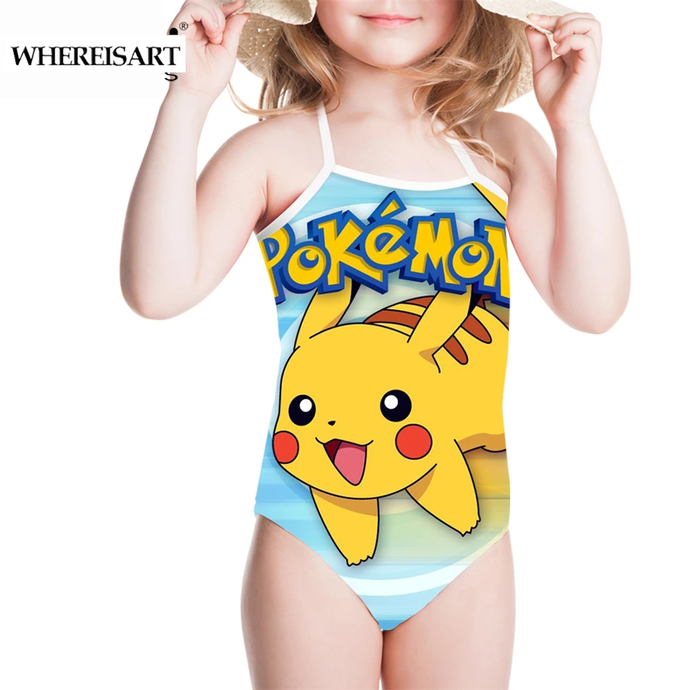 

WHEREISART Girls Swimwear Pikachu Cute Prints Kids Swimsuit One Piece Children Swimwear Girl Beachwear Bathing Suit 2020
