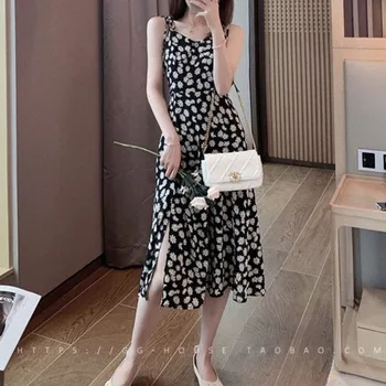 

Runway Sexy Split Print Flowers Floral Open Back Strapless Slim Temperament Strap Dress Women'S Spring And Summer New Fashion