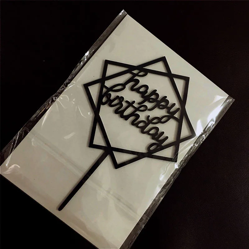 Украшение для торта «С Днем Рождения» Топпер акриловая русская французская буква золото серебро кекс флаг на день рождения принадлежности для выпечки - Цвет: L - 2 square black