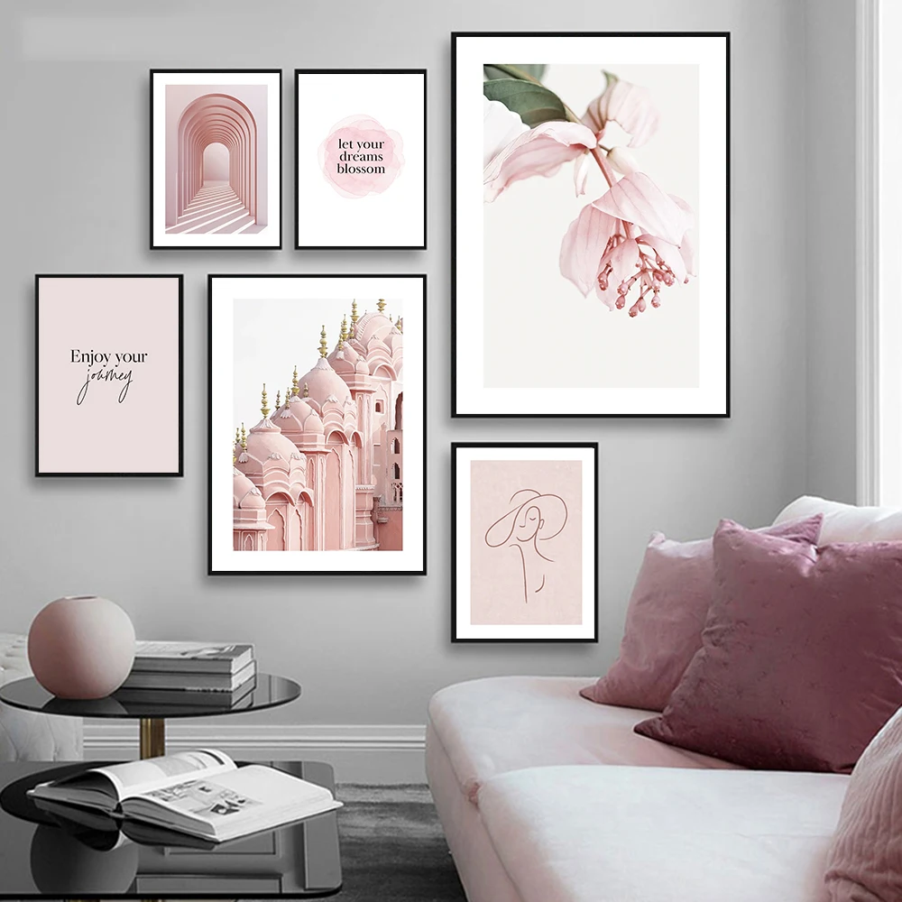 Pink-Style-Girl-Room-Decor-Art-Print-Painting-Archway-Hawa-Mahal-Palace-HD-Posters-Rose-Grape