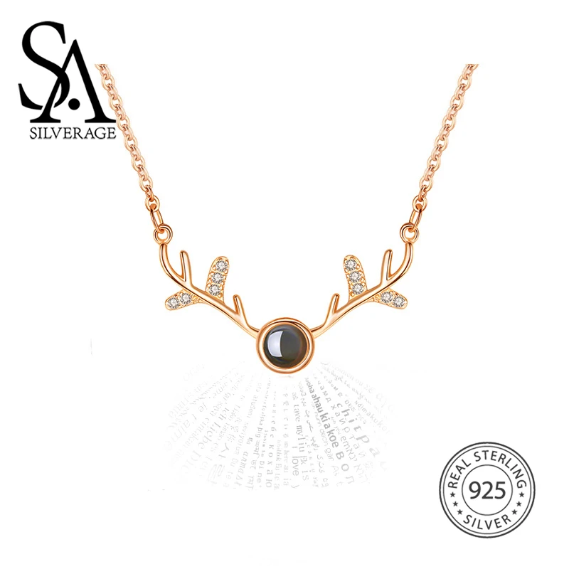 SA SILVERAGE S925 Серебряное ожерелье подарок на день рождения, кулон S925 новое женское, Стерлинговое серебро олень имеет Ваше ожерелье из стерлингового серебра - Цвет камня: gold deer