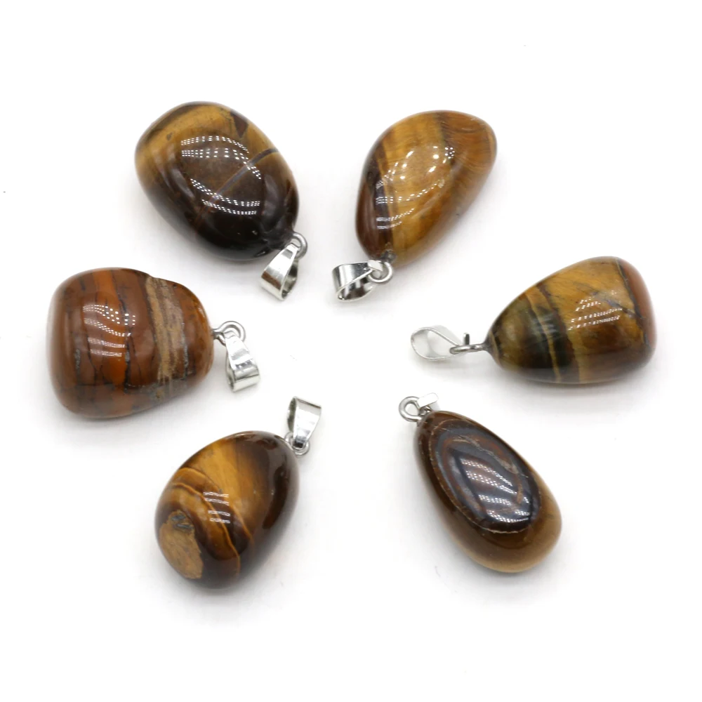Natural Gem Tiger Eye Stone Irregular Shape Pendant Handmade Crafts DIY Charm Necklace Jewelry Accessories Exquisite Gift Making - 6