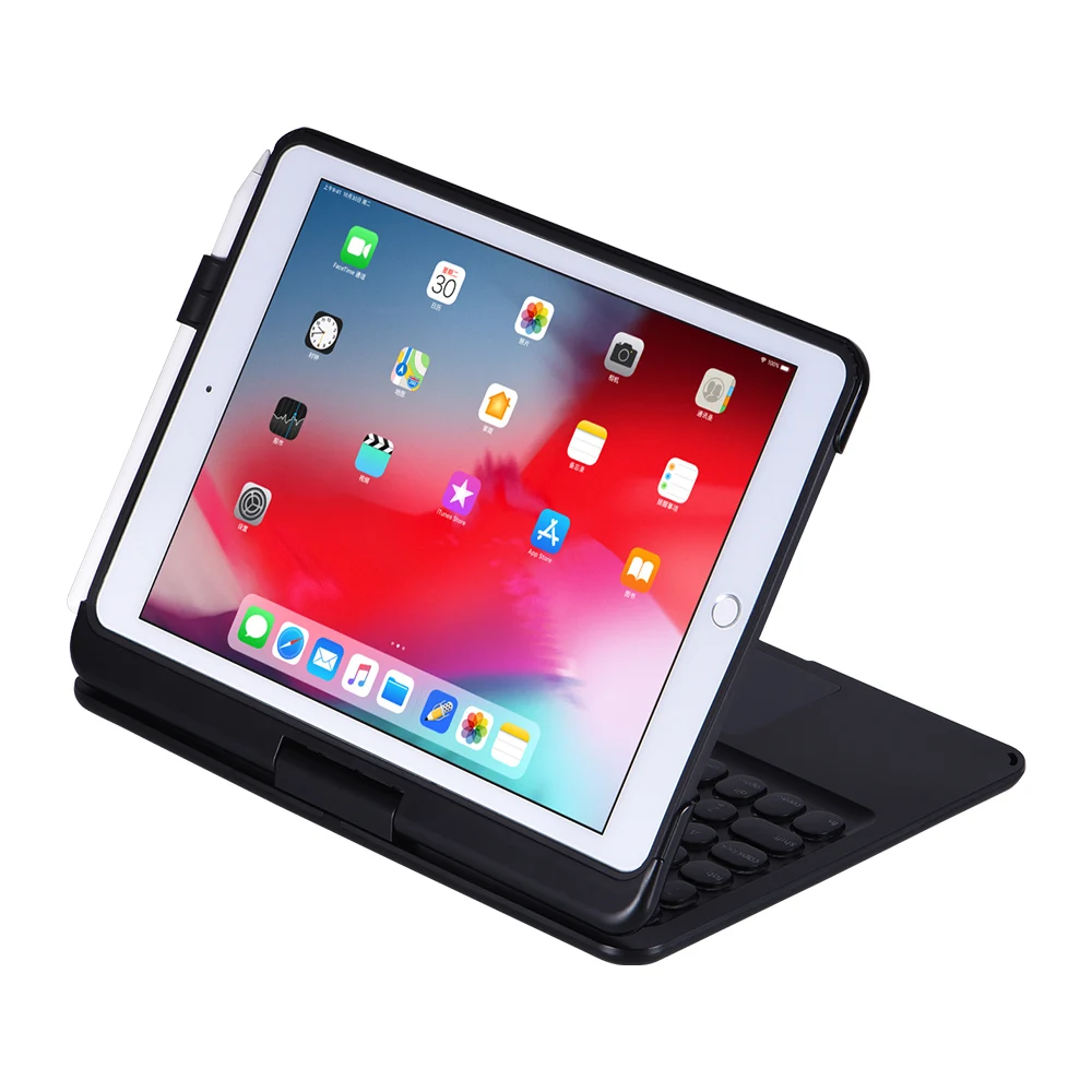 Capa de couro para iPad 10.2 2021 / Air 2019 retroiluminação branca 360  graus rotativa com teclado