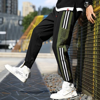 

Men's Striped Pants Casual Korean Threaded Trousers Green Street 2020 Summer Loose Elastic Waist For Male Nylon Fashion 4XL