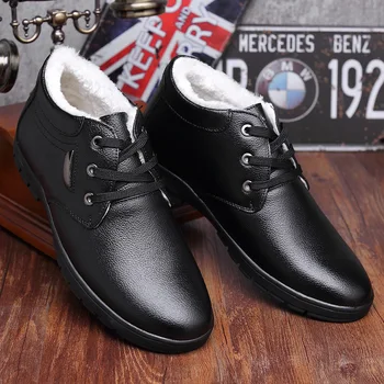 

2020 Genuine Leather Winter Boots Men Leather Shoes Warm Plush for Cold Winter Men Ankle Boots Black Cowhide Male Footwear A2090