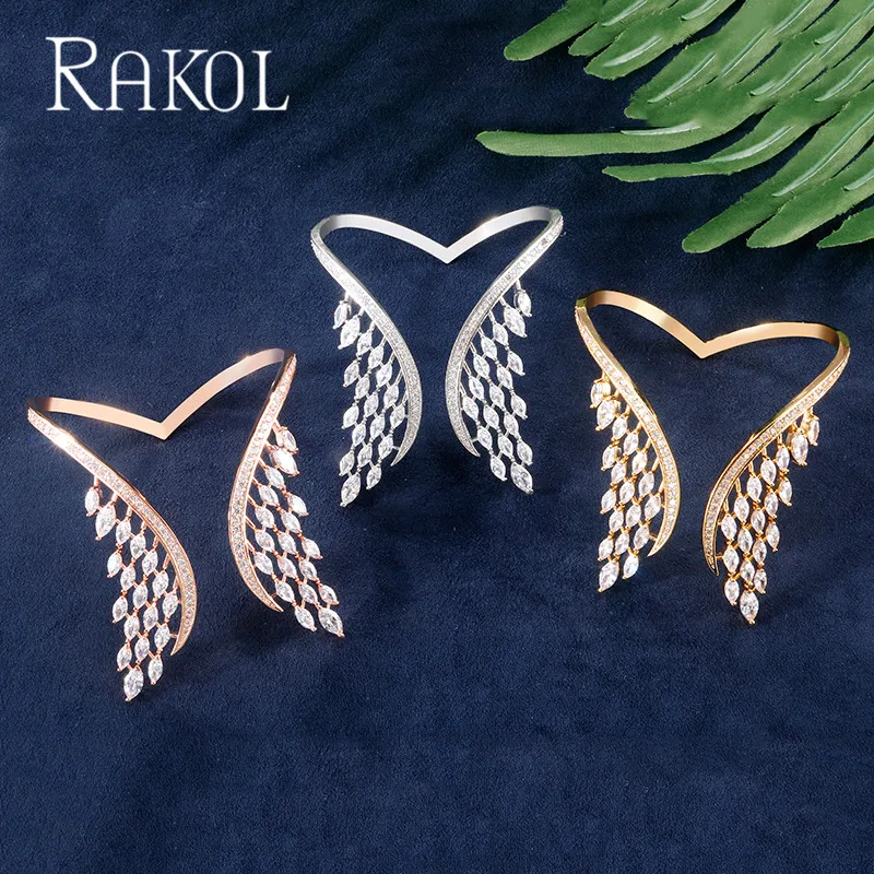 

RAKOL Trendy Women's Jewelry Hand Made Cubic Zirconia Butterfly Wings Cuff Bangles ring for Women Wedding Bijourx