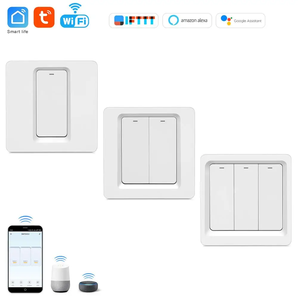 

Switch Smart Push Button Switch Panel Wall Interruptor 1/2/3 Gang Wifi Light Switch US/EU Standard Voice Control Switch