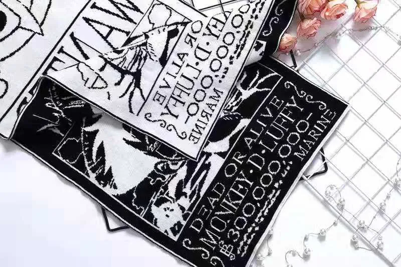 JP Anime Monkey D Luffy Cosplay 5.5 Feet Black White Warm Soft Knitting Scarf