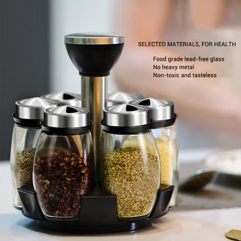 

6pcs Rotating Spice Jar With Rack Spice Organizer Spice Organizer Container Seasoning Bottle Spices Storage Box Kitchen Gadgets