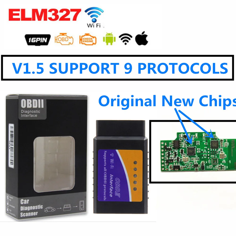 Сканер ELM327 wifi V1.5 OBD2 Поддержка 9 протоколов для Apple IOS ANDROID WINDOWS PC | Автомобили и