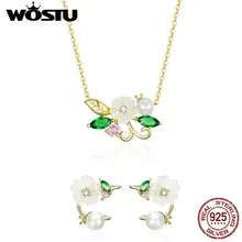 WOSTU 925 пробы серебряные серьги с цветущими цветами и ожерелье Ювелирные наборы для женщин Свадебные модные серебряные 925 ювелирные изделия XCS148