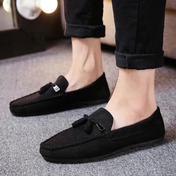 

Men Flat Shoes outdoor Casual Light Breathable Fashion Trend Slip On Driving Black Suede Mens Loafers Leather Shoes men